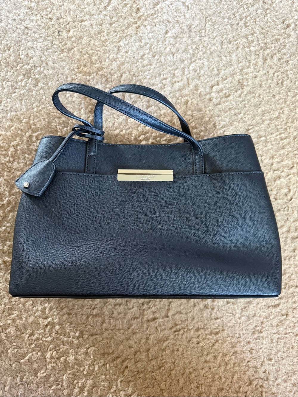 kate spade Black Saffiano Leather Shoulder Bag with Gold Plaque